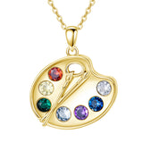 Sterling Silver Colorful CZ Artist Paint Palette and Brush Pendant Necklace