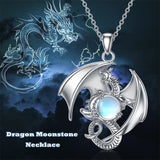 Sterling Silver Moonstone Dragon Pendant Necklace