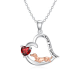 Sterling Silver Heart Birthstone  Dachshund Pendant Necklace