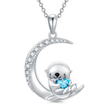 Sterling Silver Birthstone Sea Otter Pendant Necklace