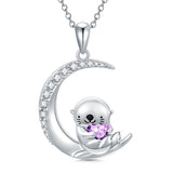 Sterling Silver Birthstone Sea Otter Pendant Necklace