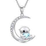 Sterling Silver Birthstone Sea Otter Pendant Necklace