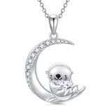 Sterling Silver Birthstone Sea Otter Pendant Necklace