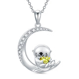 Sterling Silver Birthstone Sea Otter Pendant Necklace