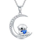 Sterling Silver Birthstone Sea Otter Pendant Necklace