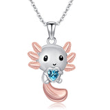 Sterling Silver 12 Month Birthstones Axolotl  Pendant Necklace