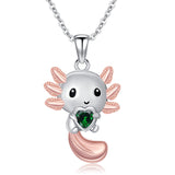 Sterling Silver 12 Month Birthstones Axolotl  Pendant Necklace