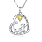 14K Gold Heart Birthstone  Dachshund Pendant Necklace