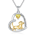 Sterling Silver Heart Birthstone  Dachshund Pendant Necklace