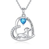 Sterling Silver Heart Birthstone  Dachshund Pendant Necklace