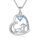 14K Gold Heart Birthstone  Dachshund Pendant Necklace