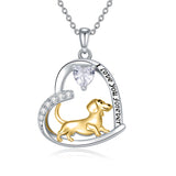 14K Gold Heart Birthstone  Dachshund Pendant Necklace