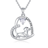 14K Gold Heart Birthstone  Dachshund Pendant Necklace