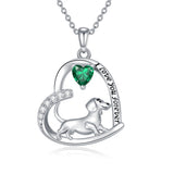 Sterling Silver Heart Birthstone  Dachshund Pendant Necklace