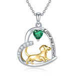 14K Gold Heart Birthstone  Dachshund Pendant Necklace