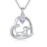 Sterling Silver Heart Birthstone  Dachshund Pendant Necklace