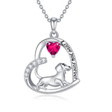 14K Gold Heart Birthstone  Dachshund Pendant Necklace