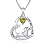 14K Gold Heart Birthstone  Dachshund Pendant Necklace