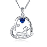 14K Gold Heart Birthstone  Dachshund Pendant Necklace