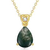 14K Gold 2 Carat Teardrop Created Birthstone with Real Diamond Pendant Necklace