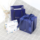 Blue Double-Door Eternal Rose Jewelry Box Bow Valentine's Day Gift Box Earrings Rings Necklace Box