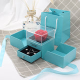 Blue Double-Door Eternal Rose Jewelry Box Bow Valentine's Day Gift Box Earrings Rings Necklace Box