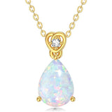 14K Gold 2 Carat Teardrop Created Birthstone with Real Diamond Pendant Necklace