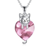 Cat Necklace 925 Silver Cat Birthstone Necklace Cat Jewelry Gift for Women Cat Lover