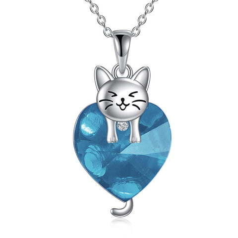 Silver Cat 12 Month Birthstone Pendant Necklace