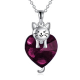 Silver Cat 12 Month Birthstone Pendant Necklace