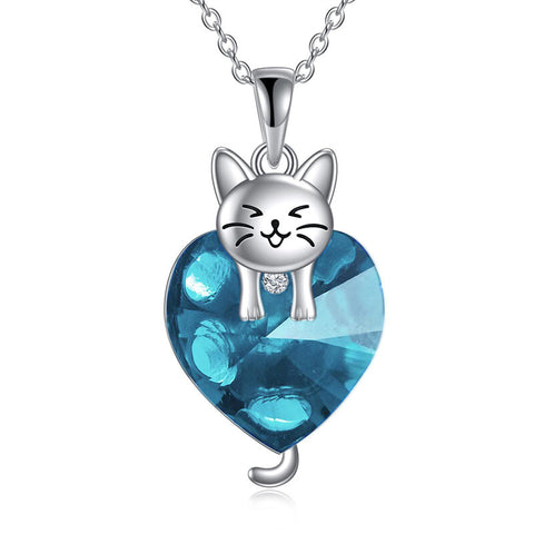 Silver Cat 12 Month Birthstone Pendant Necklace