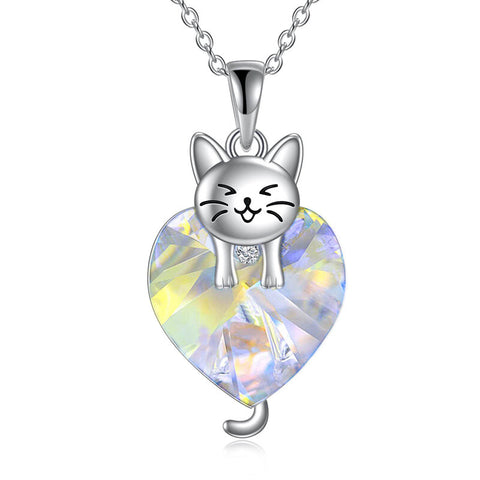 Sterling Silver Crystal Birthstone Cat Dog Pendant Necklace