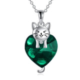 Silver Cat 12 Month Birthstone Pendant Necklace