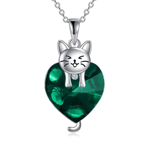 Sterling Silver Crystal Birthstone Cat Dog Pendant Necklace