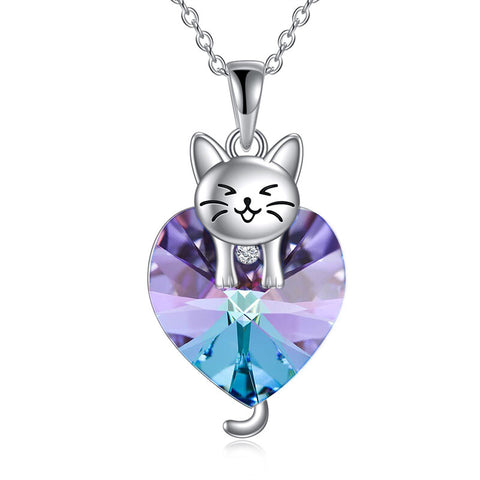 Sterling Silver Crystal Birthstone Cat Dog Pendant Necklace