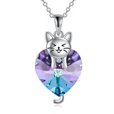 Cat Necklace 925 Silver Cat Birthstone Necklace Cat Jewelry Gift for Women Cat Lover