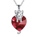 Sterling Silver Birthstone Cat Necklace Crystal Dog Necklace for Women Birthday Mothers Day Jewelry Gifts