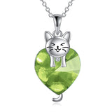 Sterling Silver Crystal Birthstone Cat Dog Pendant Necklace