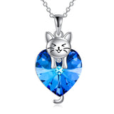 Silver Cat 12 Month Birthstone Pendant Necklace