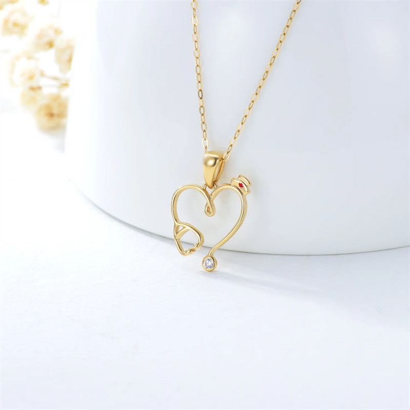 14K Gold Stethoscope Necklace Heart-Shaped Stethoscope Pendant Necklac ...