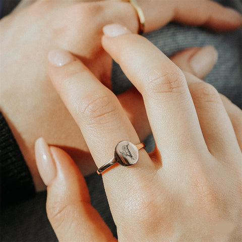 Sterling Silver Oval Personalised Birth Flower Ring