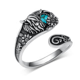 S925 Sterling Silver Turquoise Dragonfly/Highland Cow Spoon Ring Oxidized Wrap Ring  Gifts for Women Girls