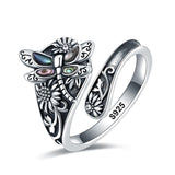 S925 Sterling Silver Turquoise Dragonfly/Highland Cow Spoon Ring Oxidized Wrap Ring  Gifts for Women Girls