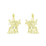 10K 14K 18K Solid Gold Highland Cow Leverback Earrings