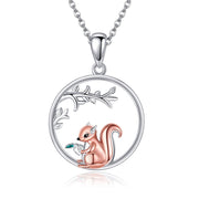 Sterling Silver Red Panda Squirrel Pendant Necklace Cute Animal Jewelry for Women Girls Christmas Gifts