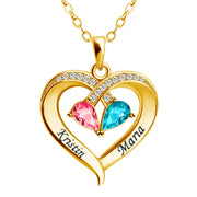 10K 14K 18K Solid Gold Personalized Engraved &Birthstone Pendant Necklace