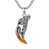 Sterling Silver Tiger Eye Wolf Teeth Pendant Necklace