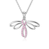 Sterling Silver Breast Cancer Awareness Cross Butterfly Dragonfly Pendant Necklace