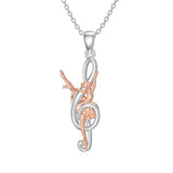 Sterling Silver Dance Ballerina Violin Music Note Pendant Necklace