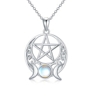 Sterling Silver Pagan Wiccan  Pentagram Triple Moon Pendant Necklace